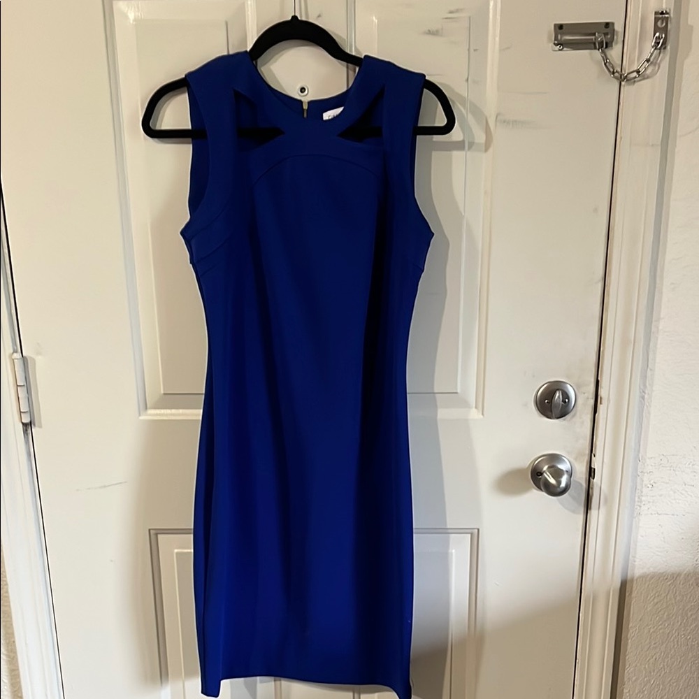 Calvin Klein Blue Sheath Mock Neck Dress